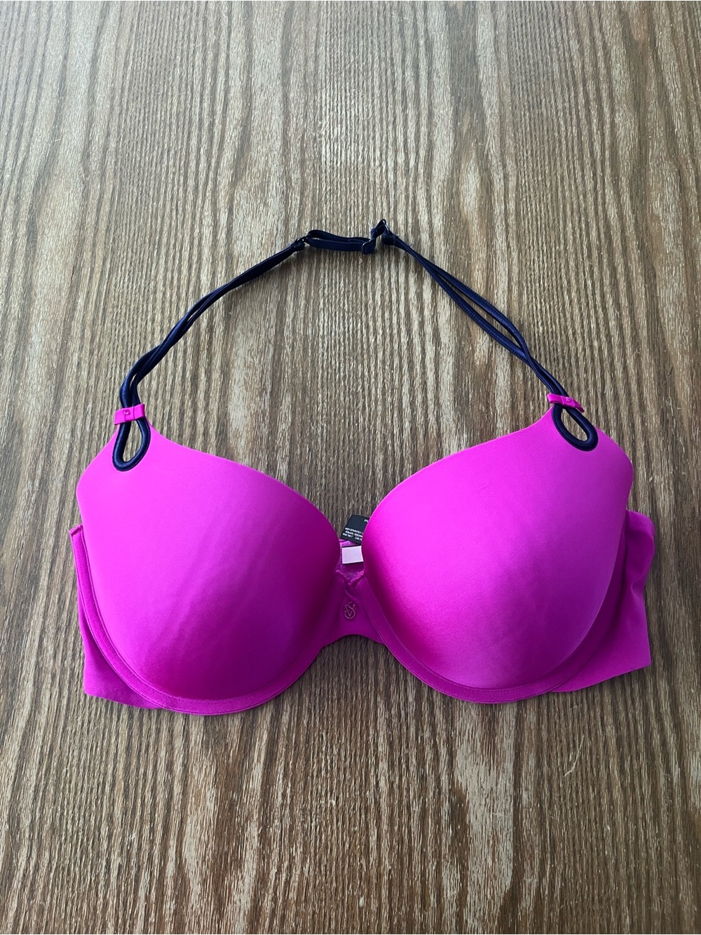 Victoria's Secret Fuchsia Push-Up Bra with Black Halter Strap 36D